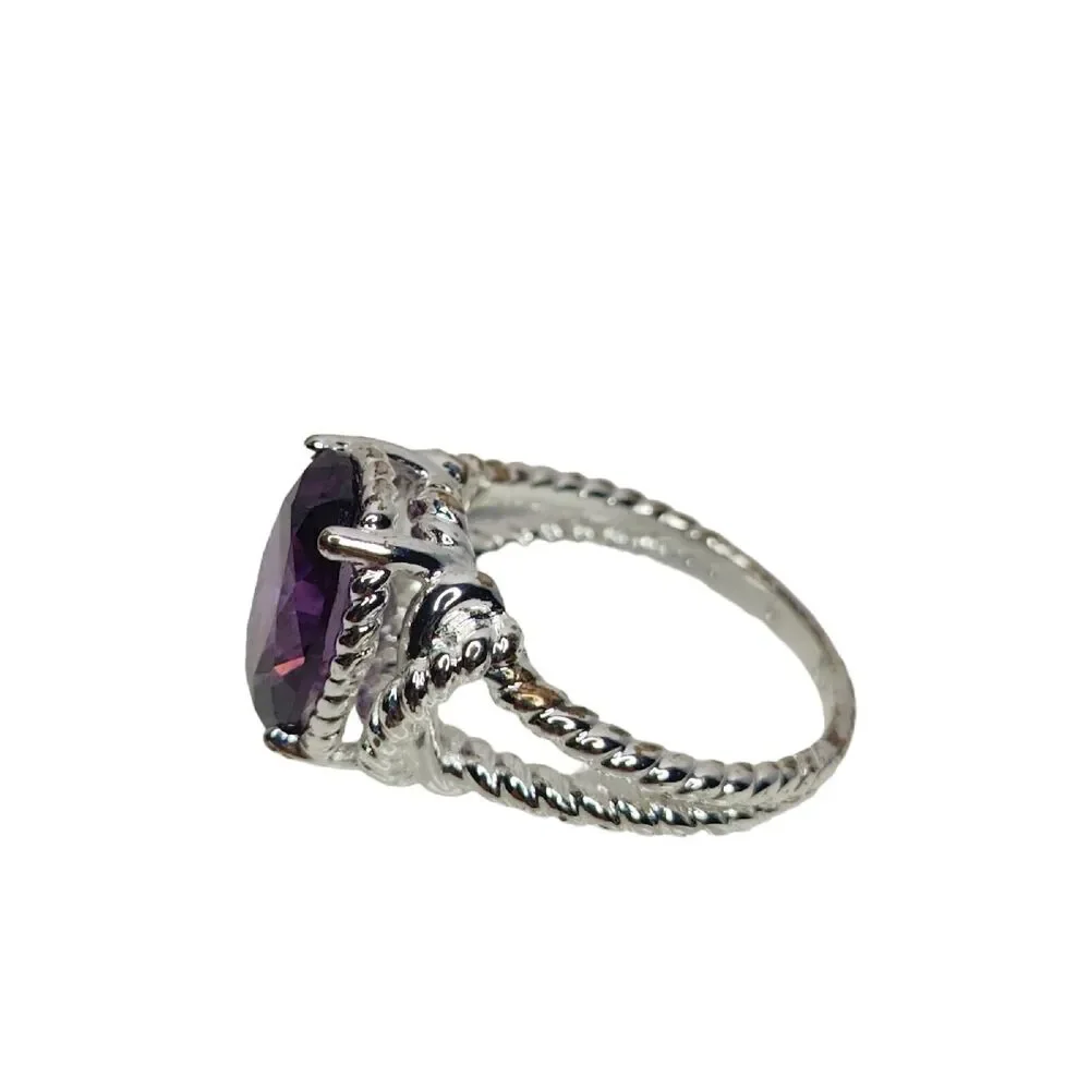 NVC Silver Tone Women's Cocktail Ring with Round Cut‎ Purple Stone Faux Amethyst